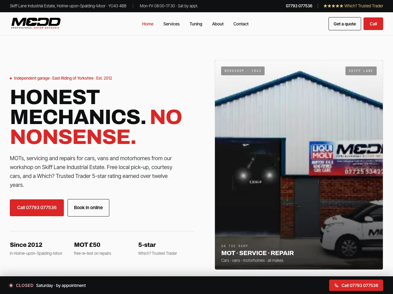 Medd Motors - MOTs, servicing and repairs for cars, vans and motorhomes in East Yorkshire