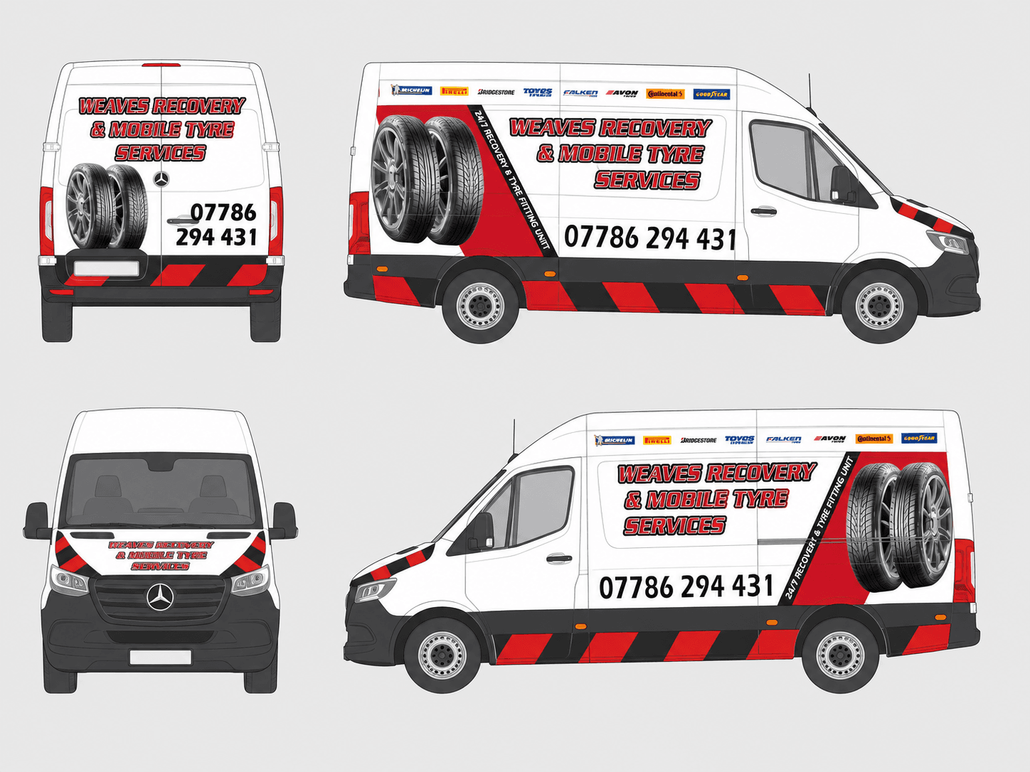 Weaves Recovery & Mobile Tyre Mercedes Sprinter livery design proof
